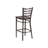 Clear Coated Ladder Back Metal Restaurant Barstool - Walnut Wood Seat