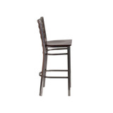 Clear Coated Ladder Back Metal Restaurant Barstool - Walnut Wood Seat