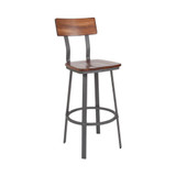 Rustic Walnut Restaurant Barstool with Wood Seat & Back and Gray Powder Coat Frame