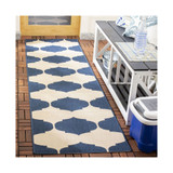 Courtyard Beige and Navy 2'3" x 8' Runner Outdoor Area Rug