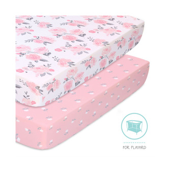 Roses and Floral Playard Sheets, Pack of 2