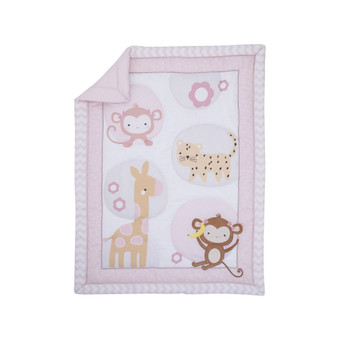 Sweet Jungle Friends Monkey, Cheetah and Giraffe with Polka Dots and Flowers Nursery Crib Bedding Set, 3 Piece