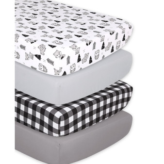 Plaid Crib Sheets Set, 4 Piece