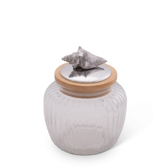 Canister Glass for Kitchen with Rubber Airtight Seal for Food Storage Sea Shell Ocean Pattern Knob