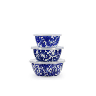 Cobalt Swirl Enamelware Collection Nesting Bowls, Set of 3
