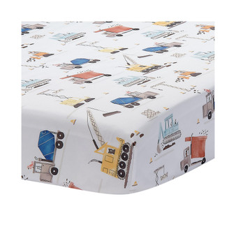 Construction Zone Baby Fitted Crib/Toddler Sheet- White/Trucks