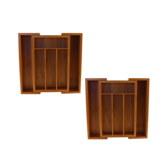 CooknCo Bamboo 6-Slot Expanding Flatware Organizer, Set of 2