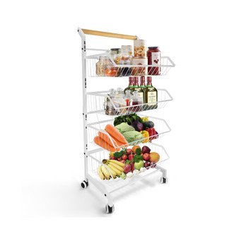 4 tier Rolling Utility Cart with Lockable Wheels, Adjustable Baskets Metal Storage Cart for Home Kitchen