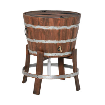 13 Gallons Retro Style Wooden Cooler Ice Bucket with Support Frame, Foldable Flip Cover, and Drain Faucet