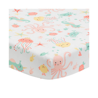 Ocean Mist Ocean Sea Animals Fitted Crib Sheet - White