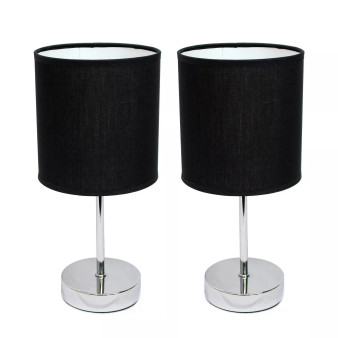 Simple Designs Chrome Mini Basic Table Lamp with Fabric Shade 2 Pack Set