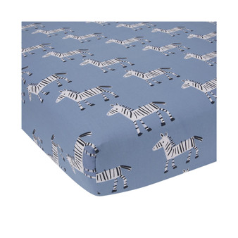 Signature Zebra Blue Organic Cotton Breathable Fitted Crib Sheet