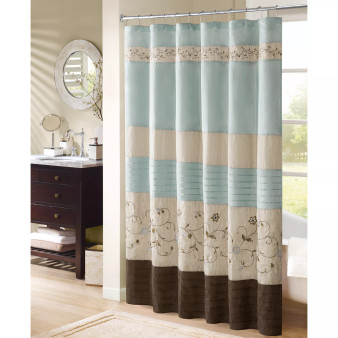 Serene Floral Embroidered Shower Curtain, 72" x  72"