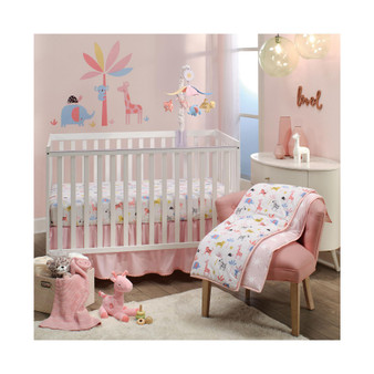 Snuggle Jungle Pastel Safari Cotton Jersey 3-Piece Crib Bedding Set