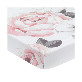 Floral Garden Pink/White Watercolor Cotton Baby Fitted Crib Sheet