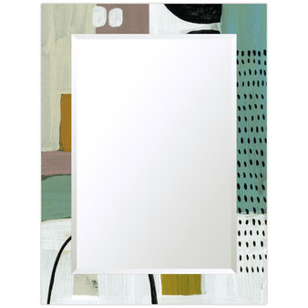 'Introductions' Rectangular On Free Floating Printed Tempered Art Glass Beveled Mirror, 40" x 30"