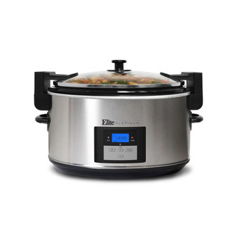 Elite Platinum 8.5 Quart Stainless Steel Programmable Slow Cooker with locking lid