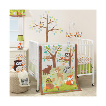 Friendly Forest White/Brown/Green Woodland Animals & Trees 3-Piece Nursery Baby Crib Bedding Set