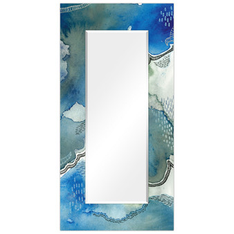 'Subtle Blues' Rectangular On Free Floating Printed Tempered Art Glass Beveled Mirror, 72" x 36"