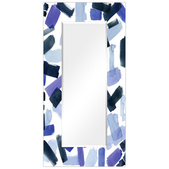 'Cerulean Strokes' Rectangular On Free Floating Printed Tempered Art Glass Beveled Mirror, 72" x 36"