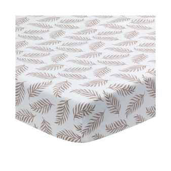 Signature Taupe Leaves Print Organic Cotton Fitted Crib Sheet