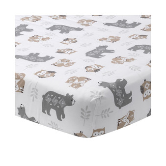 Woodland Forest White/Gray Animal 100% Cotton Baby Fitted Crib Sheet