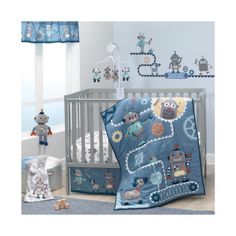Robbie Robot Blue Nursery 3-Piece Baby Crib Bedding Set