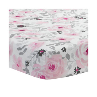 Blossom Pink/Gray Watercolor Floral Baby Fitted Mini Crib Sheet