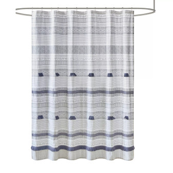 Cody 72" x 72" Cotton Stripe Printed Shower Curtain with Tassel