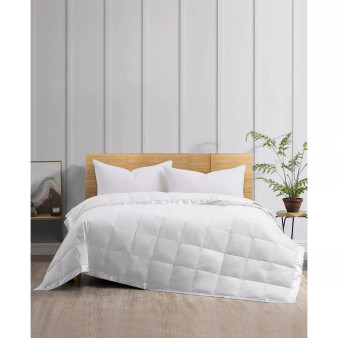 Oversize Lightweight White Down Blanket with Satin Trim, Full/Queen