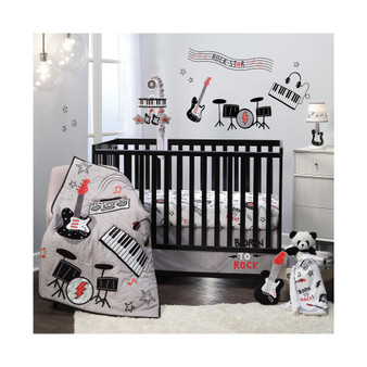 Rock Star Musical Instruments 3-Piece Baby Crib Bedding Set - Gray