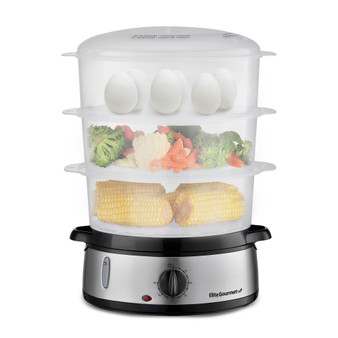 9.5Qt. Food Steamer with BPA-Free 3-Tier Stackable & Nested Basket Trays, Auto Shut-Off, 60-Min Timer