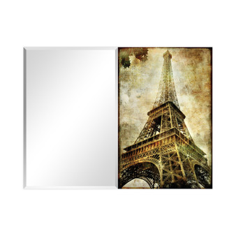 'Eiffel Tower' Rectangular On Free Floating Printed Tempered Art Glass Beveled Mirror, 36" x 48"