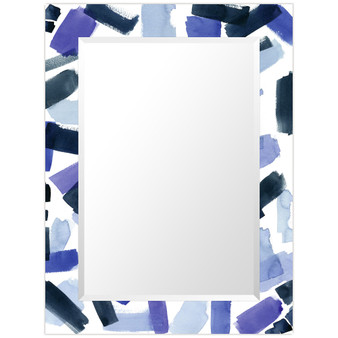 'Cerulean Strokes' Rectangular On Free Floating Printed Tempered Art Glass Beveled Mirror, 40" x 30"