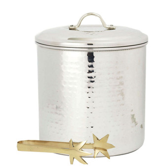 International Hammered Stainless Steel Ice Bucket with Brass Tongs,3-Quart