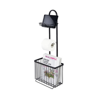 Metal Free Standing Toilet Paper Stand/Dispenser, Holds Tablet - Black