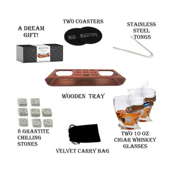 Cigar Glasses on Wood Tray, Set of 16