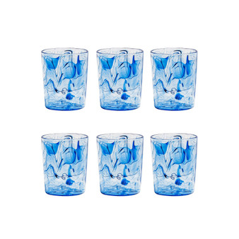 Aegean Swirl 6-Piece Double Old Fashion Premium Acrylic Glass Set, 14 oz
