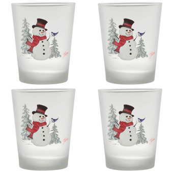 Snowman 15-Ounce Frosted Tapered Double Old Fashioned Glass Set of 4
