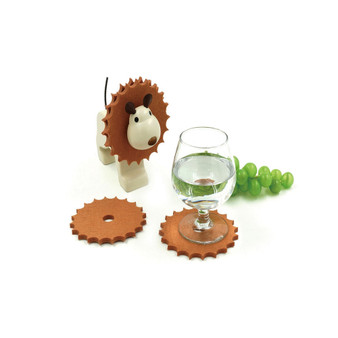 Rubber Wood Lion Wooden Coaster Holder Set, 5 Piece