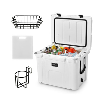 55 Quart Cooler Portable Ice Chest w/ Cutting Board Basket for Camping