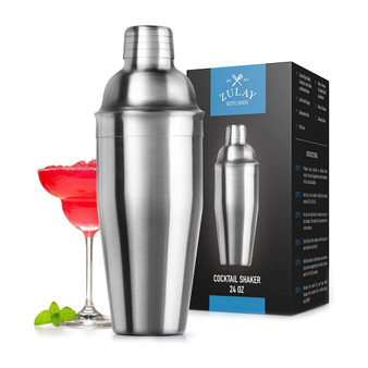 Cocktail Shaker with Built-in Strainer For Bartending Homebars 24oz - Silver