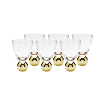 Small Wine Glasses on Gold Ball Pedestal, Set of 6