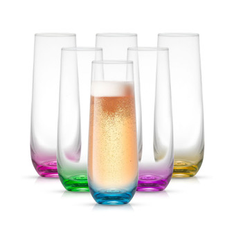 Hue Colored Stemless 9.4 Oz Champagne Flute Glass Set, 6 Pieces