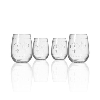 Fleur De Lis Stemless Wine Tumbler 17Oz - Set Of 4 Glasses