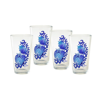 Coastal Shells 16 Oz Tapered Cooler Glass, Set of 4