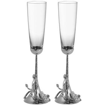 White Orchid Toasting Flute Pair