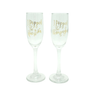 Popped the Champagne and Popped the Question Stemmed Flute Glasses, Set of 2