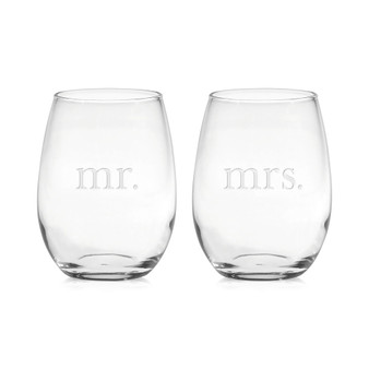 Mr. & Mrs. Stemless Wine Glasses, Set of 2