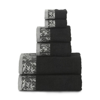 Wisteria Floral Embroidered Jacquard Border Cotton Towel Set, 6 Piece